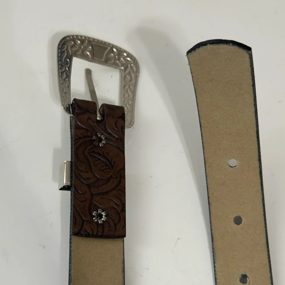 Brownie Girl Scout uniform Brown Bonded Leather Belt with Silver Buckle Small